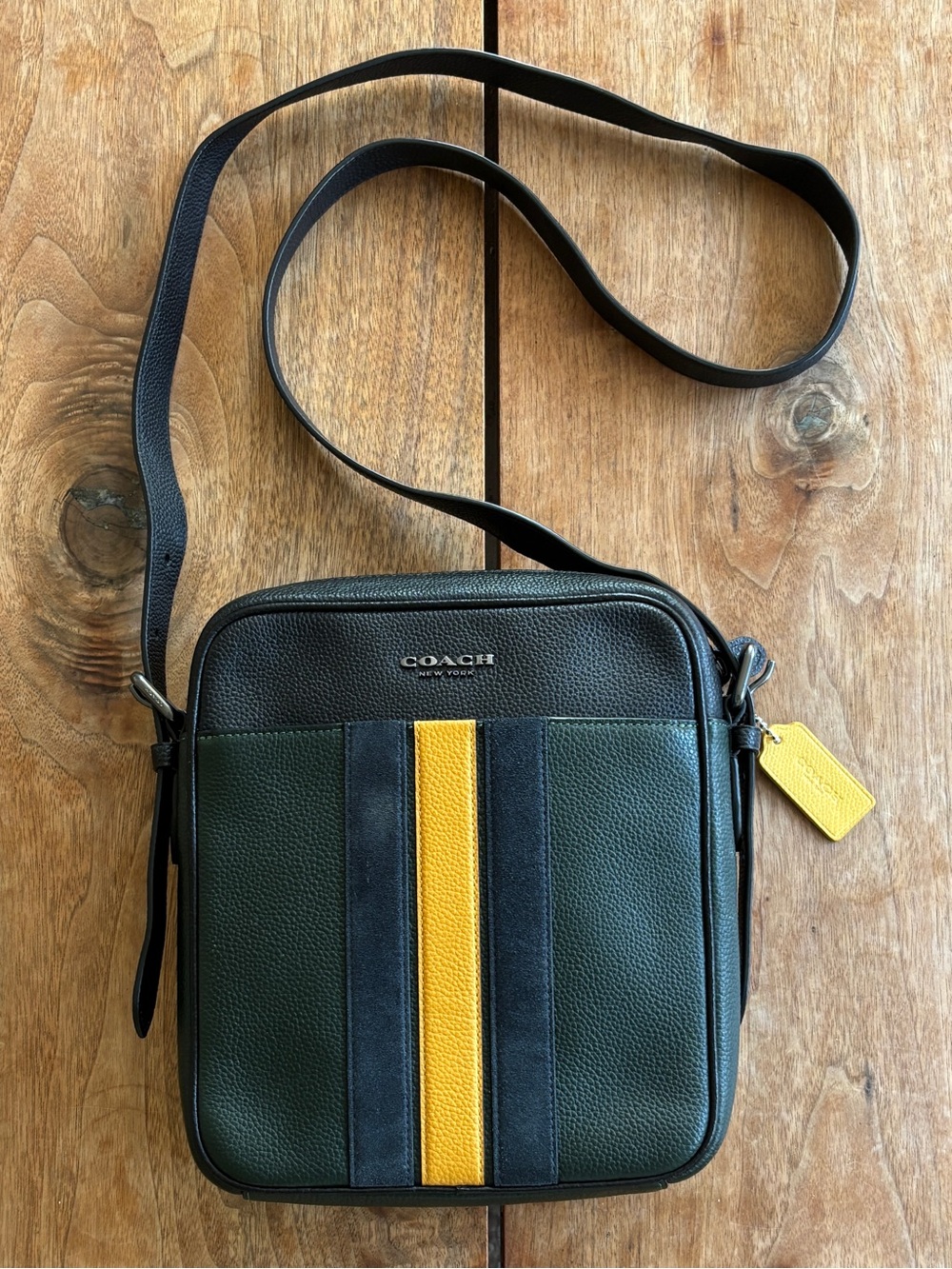 COACH Hudson Crossbody 21 Varsity Stripe Leather Messenger Bag - Picture 12 of 16